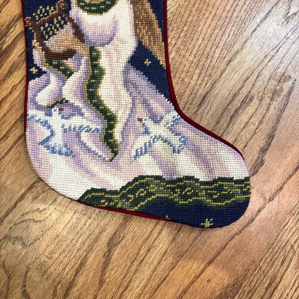 Vintage 1991 Imperial Elegance Angel Harp Needlepoint Christmas Stocking 16